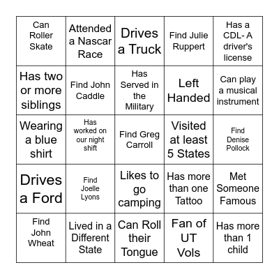 People Scavenger Hunt Bingo Card