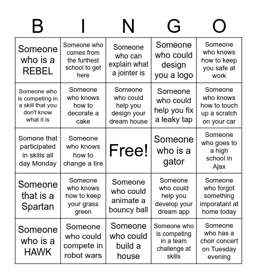 SKILLS GETTING TO KNOW YOU BINGO Card
