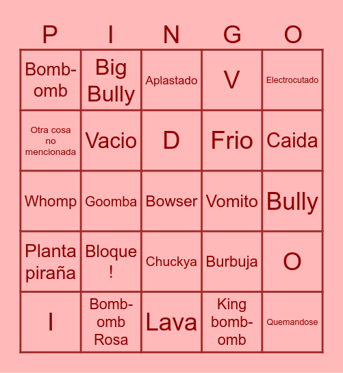 Muertes en el mario 64 gore/hard mode Bingo Card