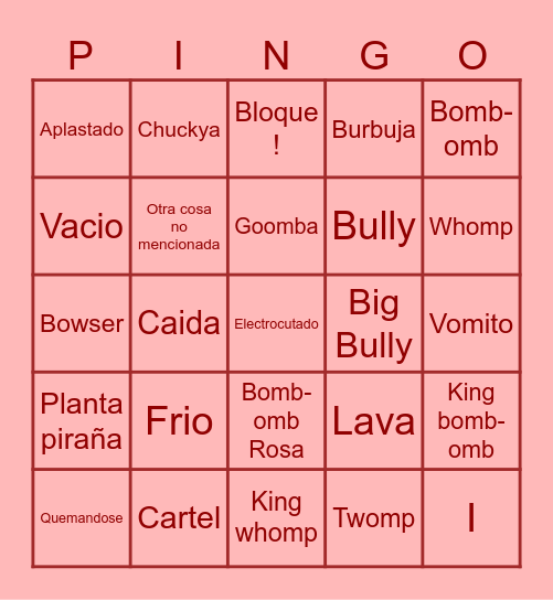 Muertes en el mario 64 gore/hard mode Bingo Card