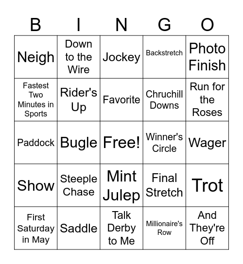 Kentucky Derby Bingo Card
