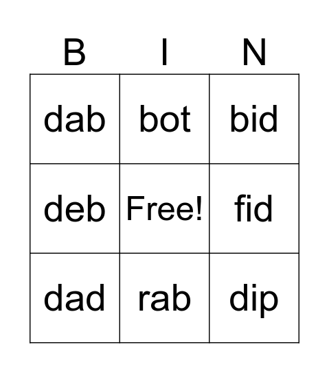 B vs D Bingo Card