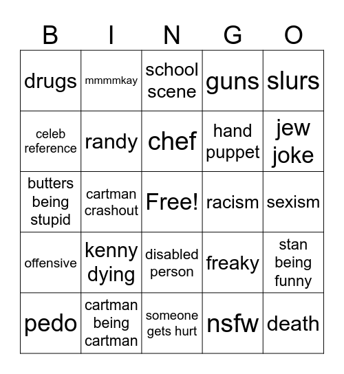 south park bingo Card
