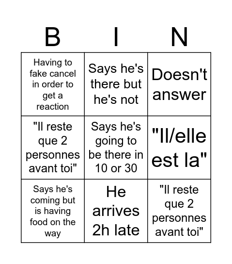Minouche Bingo Card
