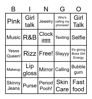 Girl styled Bingo Card