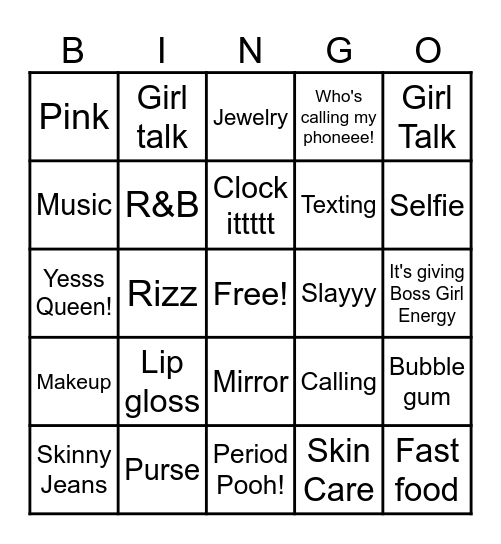 Girl styled Bingo Card