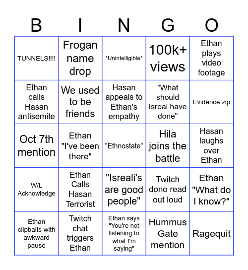 Hasan V. Zionist Bingo Card