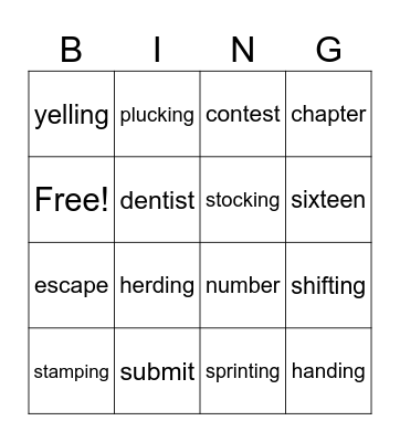 Zeke's VCCV and -ing Bingo Card
