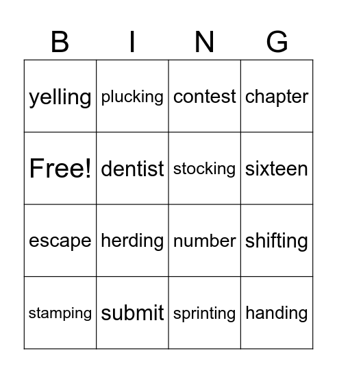 Zeke's VCCV and -ing Bingo Card