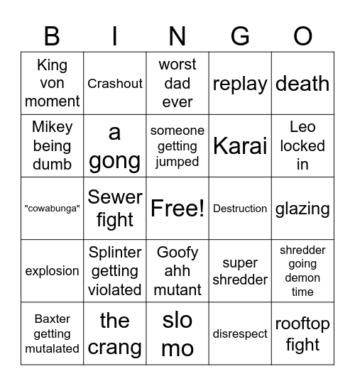 TMNT Bingo Card