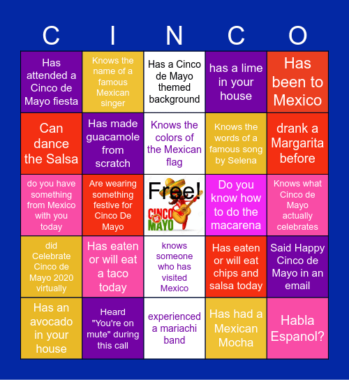 Cinco de Mayo Bingo Card