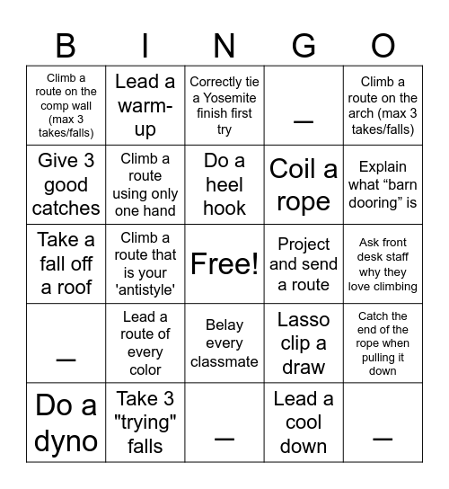 Stone Masters Lead Bingo Card