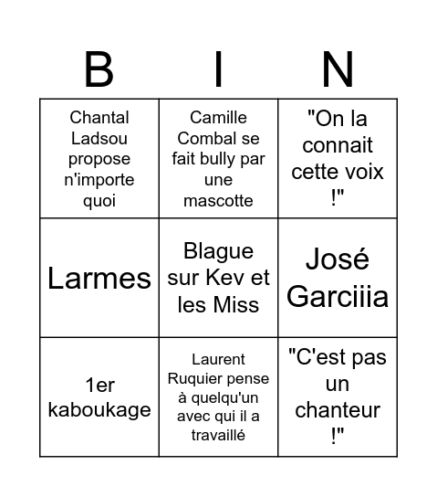 Mask Singer Bingo Card