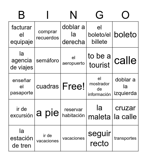 Unidad 7 español 1 Bingo Card