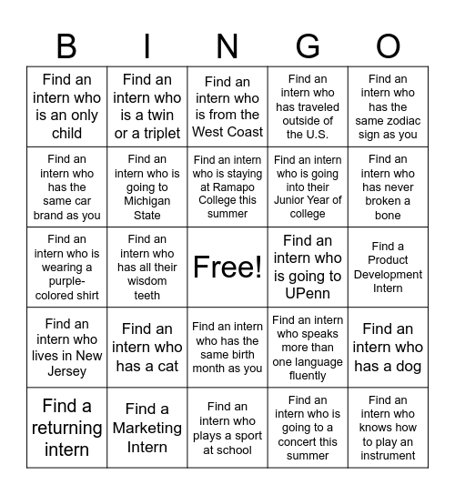 Ice-Breaker Bingo Card
