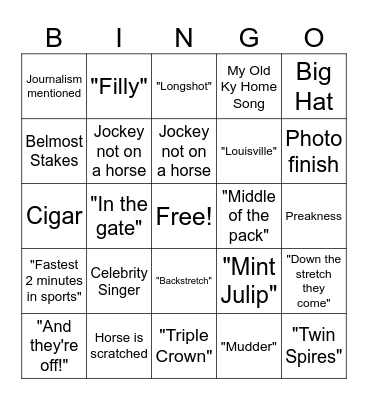 Derby Bingo Card