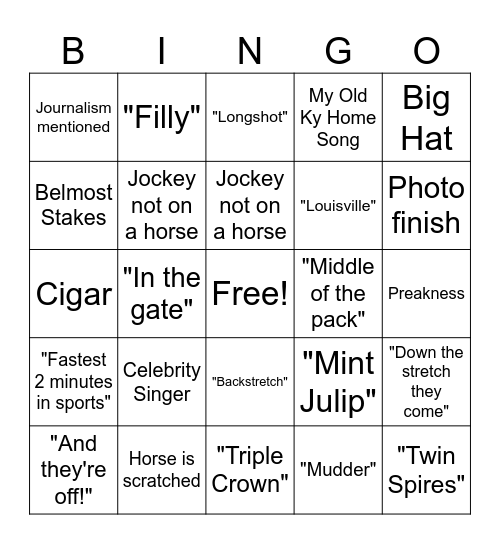 Derby Bingo Card