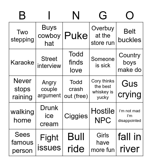 Nashvillians Bingo Card