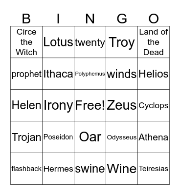 The Odyssey Bingo Card