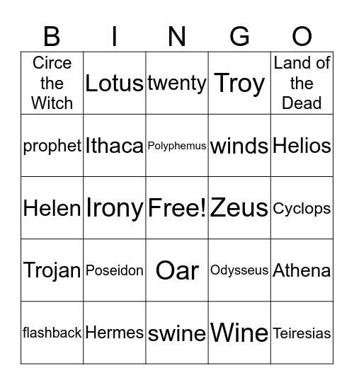 The Odyssey Bingo Card