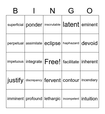 Academic Vocabulary #4 Bingo Card