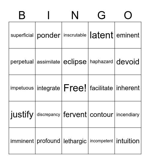 Academic Vocabulary #4 Bingo Card