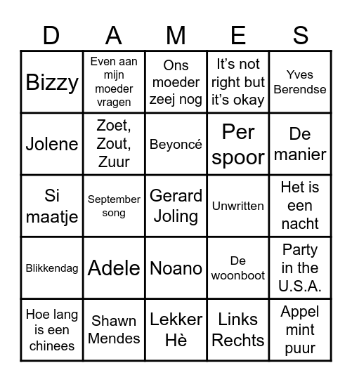 Reigerboys muziek bingo 2 Bingo Card