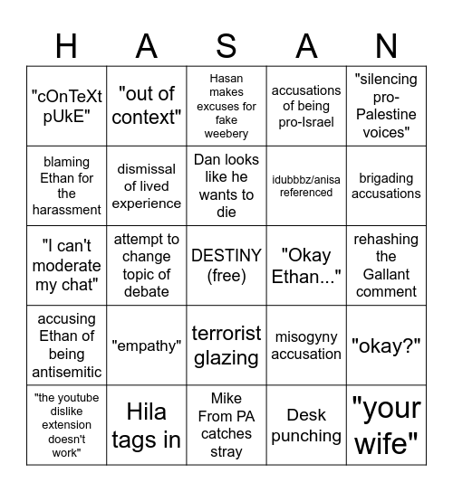 Friday shitshow debate bingo! Bingo Card