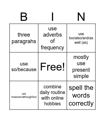 bingo writin Bingo Card