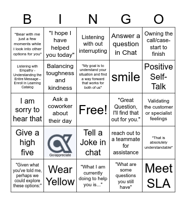 Tuesday Customer Obsession Bingo Card