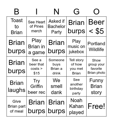 Brian Bingo Card