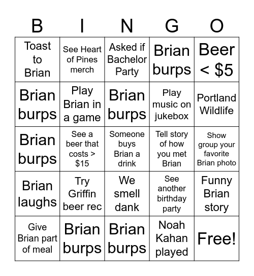 Brian Bingo Card