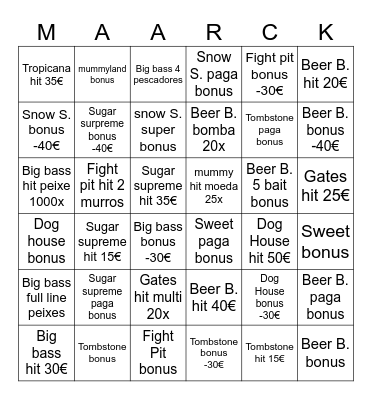 Maarck Bingo Night Bingo Card