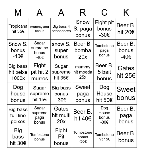 Maarck Bingo Night Bingo Card