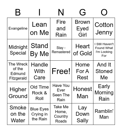 Book Club Band Bingo Card
