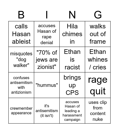 Leftovers Comeback Bingo Card