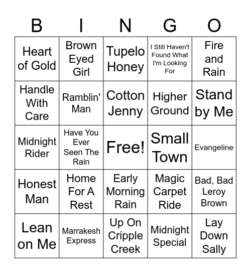 Book Club Band Bingo Card