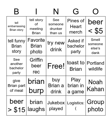brian birthday Bingo Card