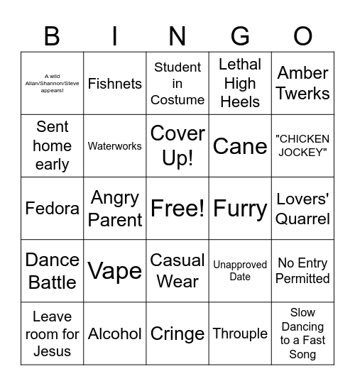 2nd Annual Options Prom Bingo Card