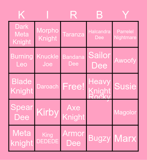 Kirby Bingo Card