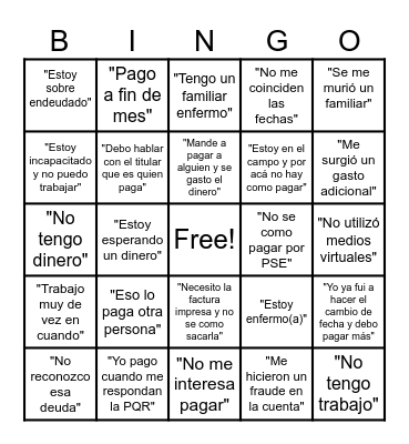 Bingo de objeciones Bingo Card