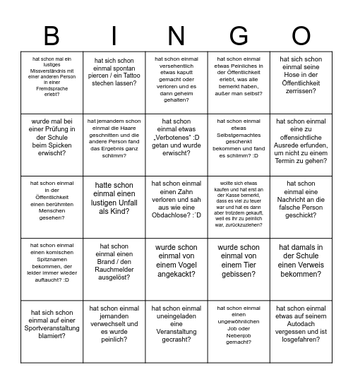 Wer in dieser Gruppe ... Bingo Card