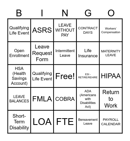 PAYROLL & BENEFITS PLAYBOOK Bingo Card