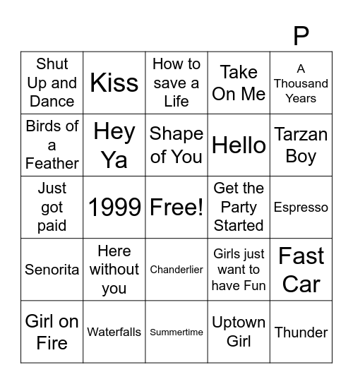 Radio Bingo Card