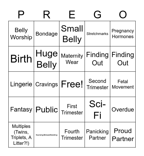 Mayternity Prompts Bingo Card