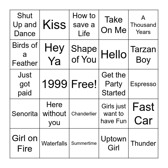 Radio Bingo Card
