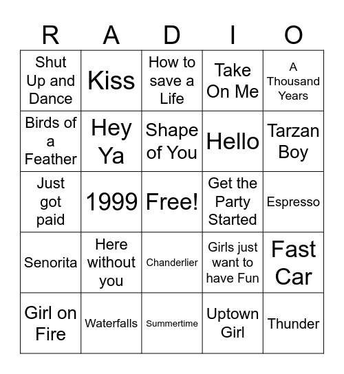 Radio Bingo Card