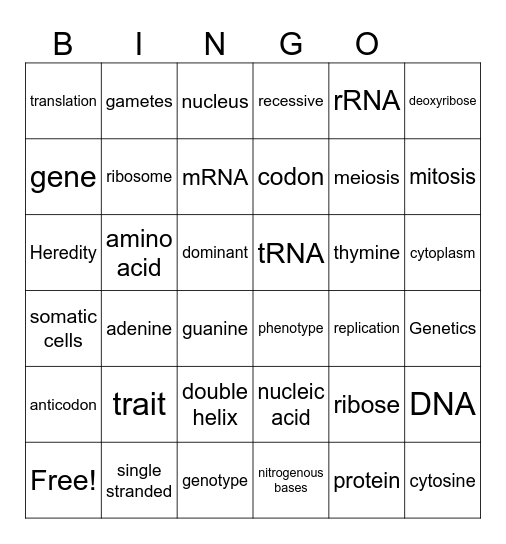 Central Dogma Bingo Card