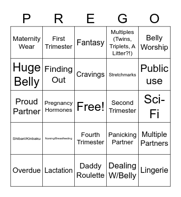 Mayternity Prompts Bingo Card
