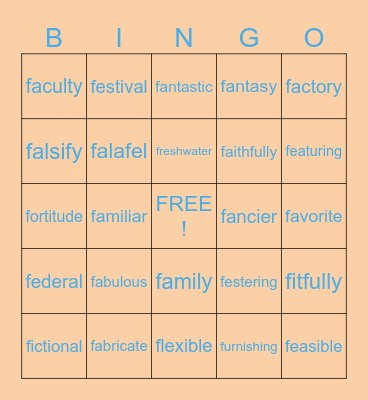 Fun Friday! Bingo Card